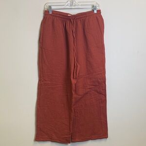 Jessica Simpson Terra Cotta Textured Wide-Leg Ankle Pants